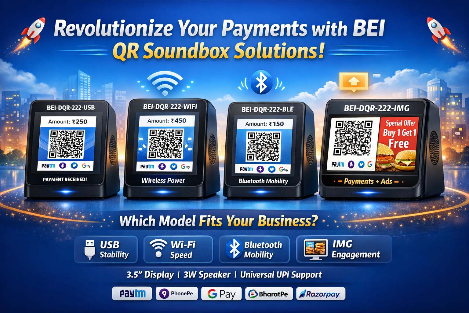 BEI DQR-222 Series Dynamic QR Soundbox Solutions